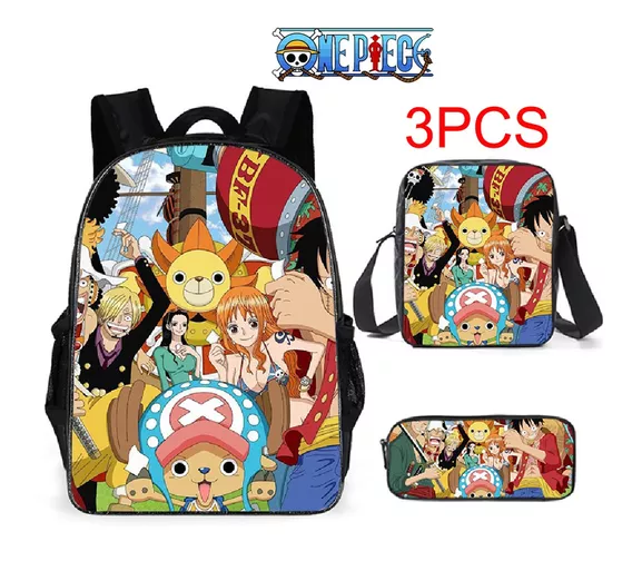 Cosstars One Piece Anime Imagen Conjunto de Mochila Escolar Bolsas de Papelería Estudiantes Backpack Set /1 