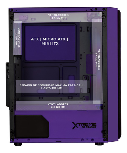 Gabinete Gamer Xtreme Pc Gaming Eva 01 Comic Edition Media Torre Atx 4 Fan Argb Cristal Templado Violeta