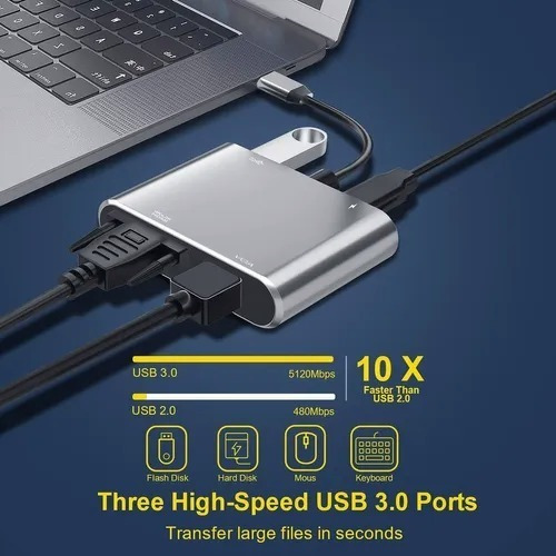 Hub Adaptador Usb-c 4 En 1 Vga+hdmi+usb 3.0+usb-c Pd 4k Hd