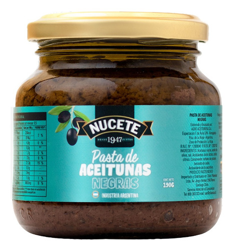 Pasta De Aceitunas Negras Nucete Frasco X 190 Gr