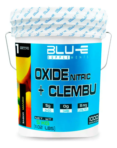 Óxido Nítrico + Clembuterol Blu-e 5 Kg Pre-entreno 1000 Serv Mango