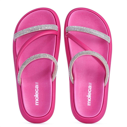 Sandália Chinelo Moleca Rosa Barbie Napa Com Strass