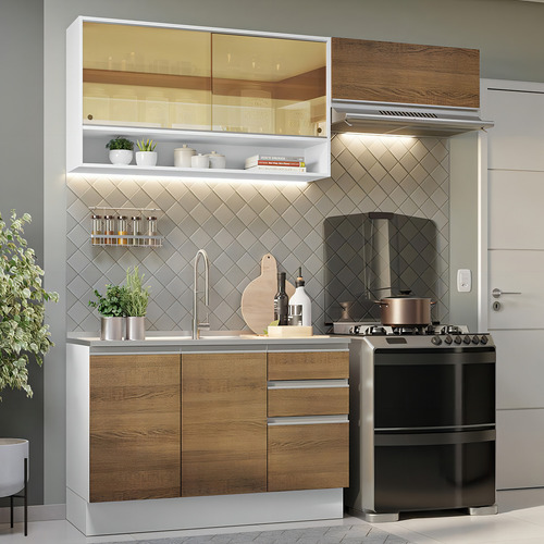 Mueble de Cocina Integral Madesa Glamy 200cm Blanco/Marrón