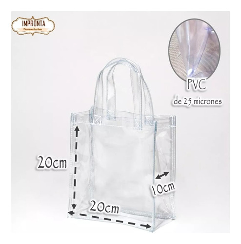 20 Mini Tote Bag Pvc Grueso 20x20x10 Bolsa Transparente