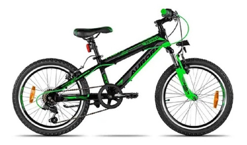 Mountain bike infantil Aurora Juveniles ASX 20 MTB 6v frenos v-brakes cambios Shimano ShiftGrip y Shimano Tourney TY21 color verde/negro con pie de apoyo  