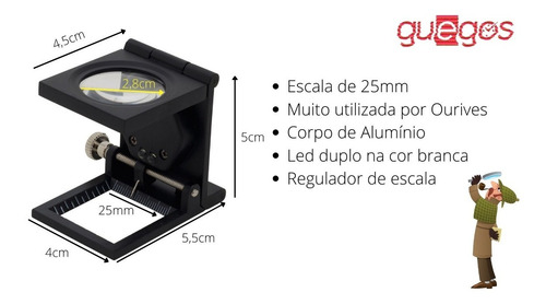 Imagem 5 de 6 de Lupa Conta Fios Com Ampliação 8x Escala 25 Mm 2 Leds