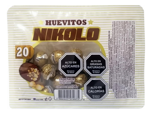 Bandeja X20 Huevitos Nikolo Rellenos Chocolate Arcor 136g