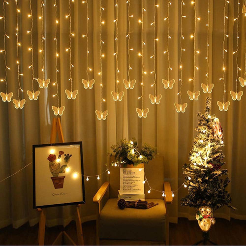 T Cortina De Mariposas Con Luces Usb, 8 Modos, 120 Luces Led