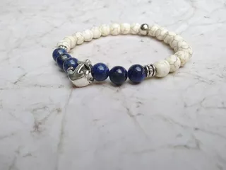 Pulsera De Hombre Piedra Marfil Y Lapislázuli + Dije Ancla