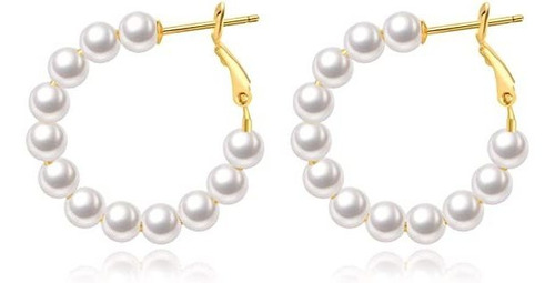 Pendientes De Aro De Perlas Para Mujer, Chapados En Oro De 1