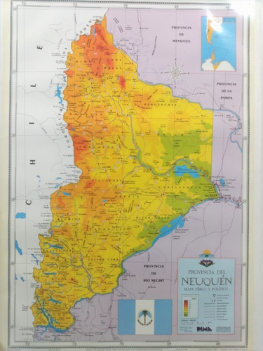 Mapa Neuquén Físico Político Mural Laminado Envarillado