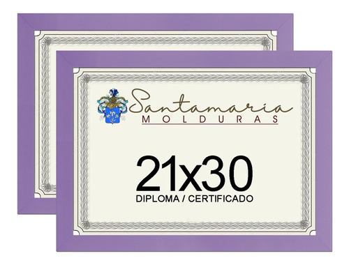 Kit 2 Molduras Porta Diploma Certificado A4 21x30 Lilás