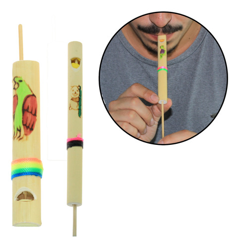 Kit 5 Flauta De Embolo Apito Mágico Em Bambu Lnflp