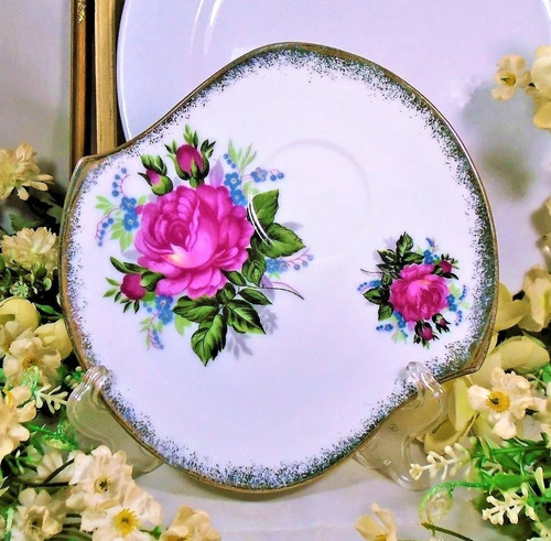 Plato Vintage Porcelana Japonesa Con Rosas Y Borde Dorado