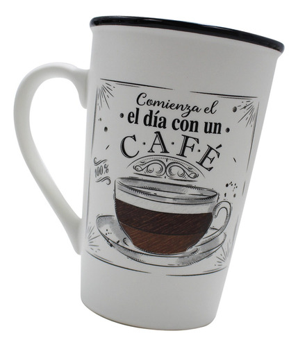 Taza Tarro De Porcelana Para Cafe Y Te Diseño Frases 400ml Color Día con café Frase