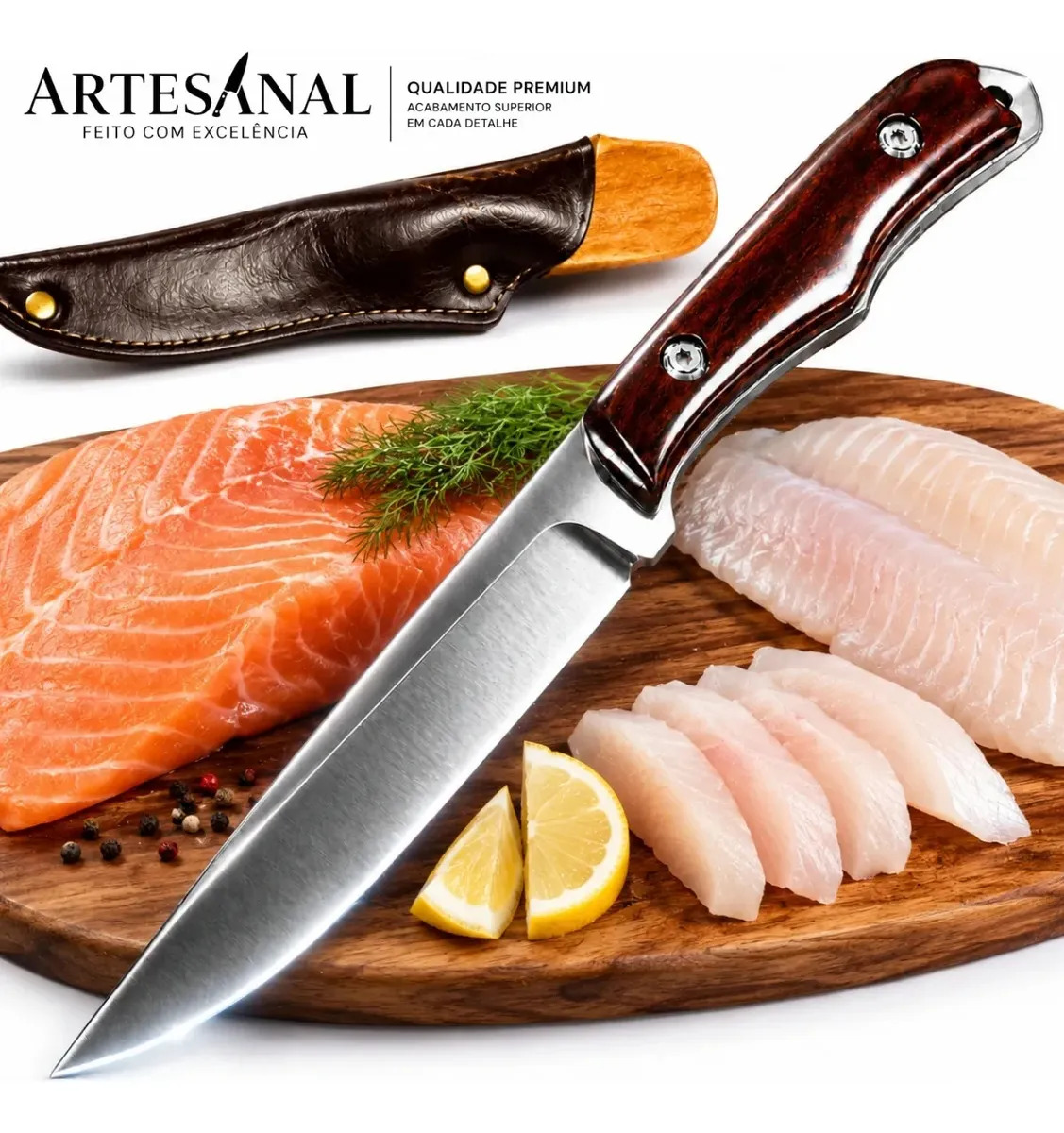Faca de Desossa Rústica Artesanal Forjada para Churrasco Cozinha Camping Filetagem Açougueiro Lâmina 12cm Aço Inox Ultra Afiada Full Tang Cabo Carvalho Bainha Coldre Couro 133g Cor