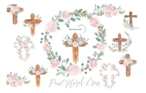 Kit Imprimible Scrap #03 - Pink Flowers Easter Crosses