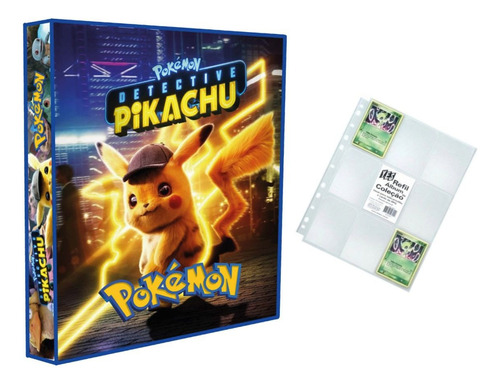 Álbum Pasta Fichário Pokemon + 10 Folhas Detetive Pikachu