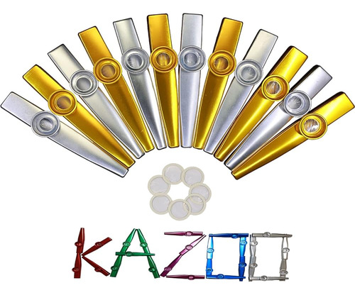 Crystaljun 12pcs Kazoos De Oro Y Plata De Metal Con Diafragm