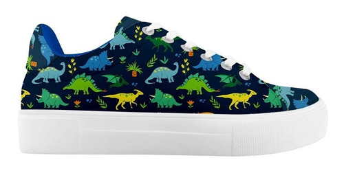 Tenis Dinosaurios Tropicales Azul Agujeta