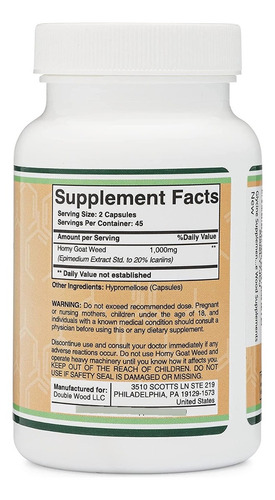 Horny Goat Weed Epimedium 20%icarins Capsulas Libido Hombres