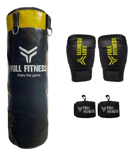 Guantines + Bolsa 70 + Relleno + Vendas Box Mma Kit De Boxeo Color Negro