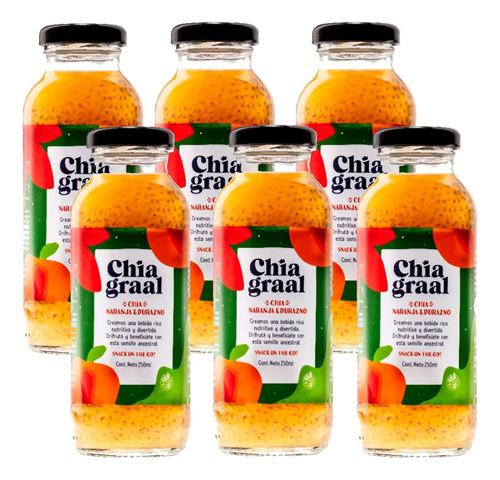 Pack 6 Jugos Chia Graal De Naranja Durazno & Chia X 250ml