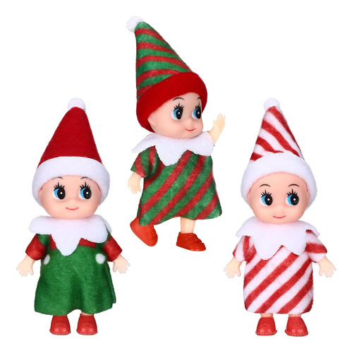 3 Piezas Pequeña Muñeca Elfo Navidad Miniatura Elfo Gemelos