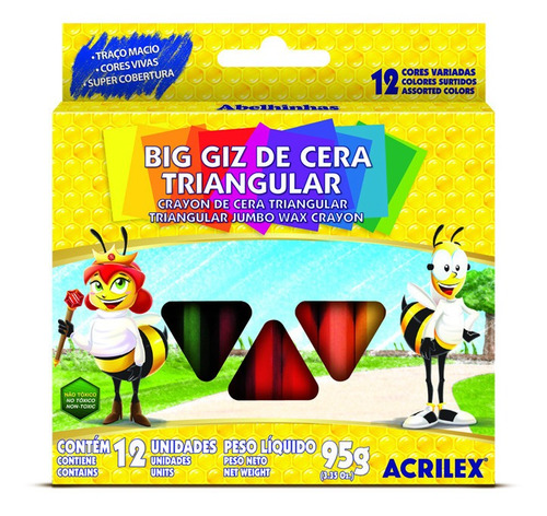 Crayones De Cera Triangular Acrilex 12 Colores Jumbo