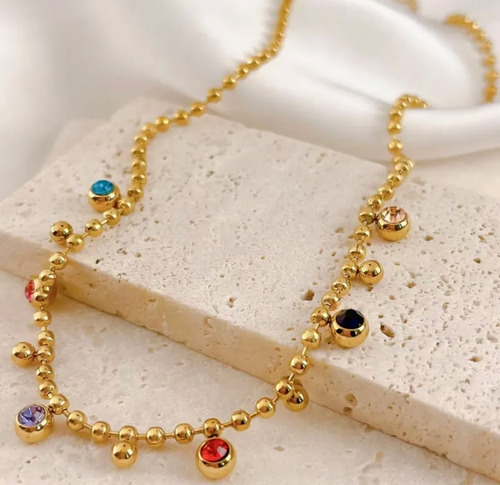 Collar Moderno De Acero Inoxidable En Plata 45 Cm Dorado