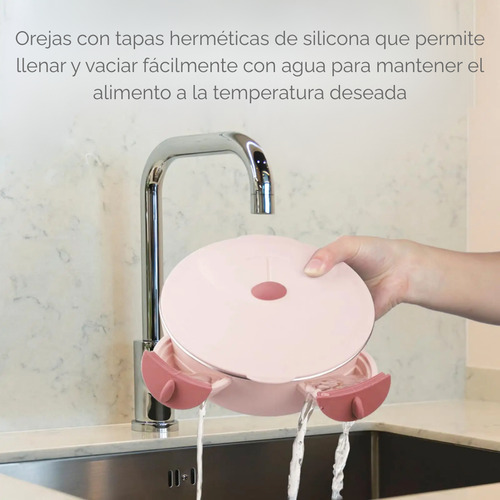 Plato Infantil Con Sopapa Y Tapa Térmico Bebé Antideslizante Rosa Oso