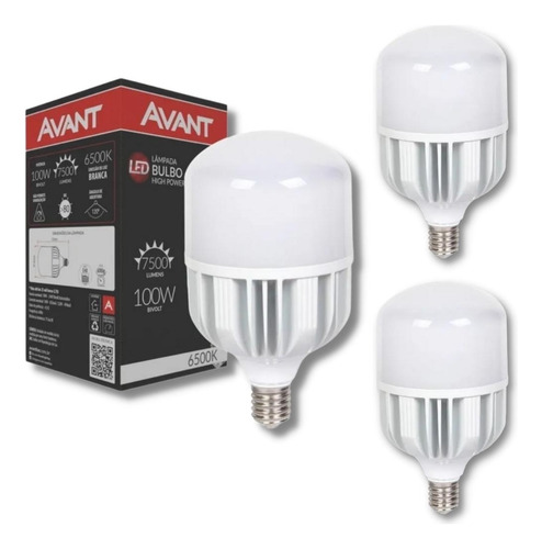 Kit 3 Lâmpada Led Bulbo 100w E40 6500k Alta Potência - Avant Cor da luz Branco-frio 110V/220V