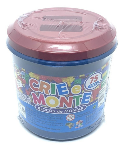 Imagem 2 de 2 de Balde Com 75 Pç Blocos De Montar Crie E Monte Envio Imediato