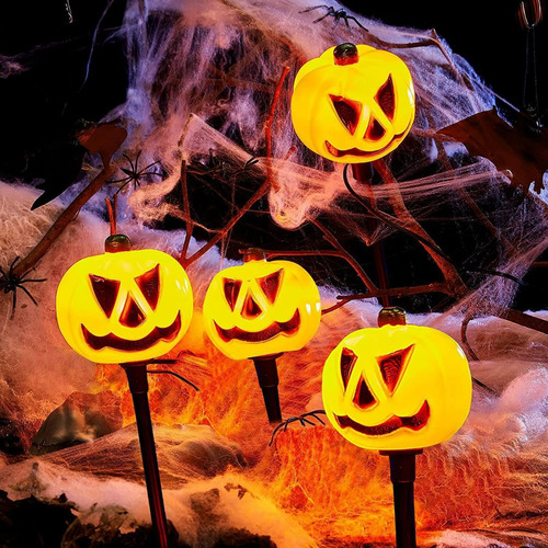 Luces De Calabaza Con Luz Solar Para Halloween, 5 Unidades