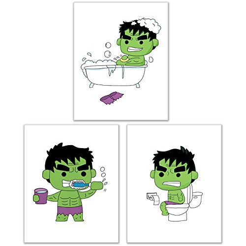 Hulk Bathroom Photos- Set Of 3 (8 Inches X 10 Inches) P...