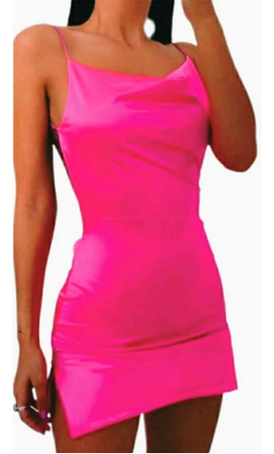 Vestido Corto Con Escote En Espalda Fucsia, Negro Talla S