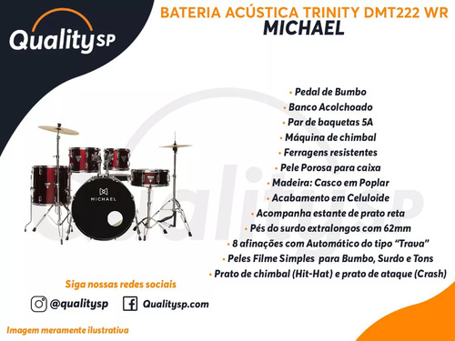 Bateria Acústica Dmt222 Michael Trinity Wine Red 5 Peças