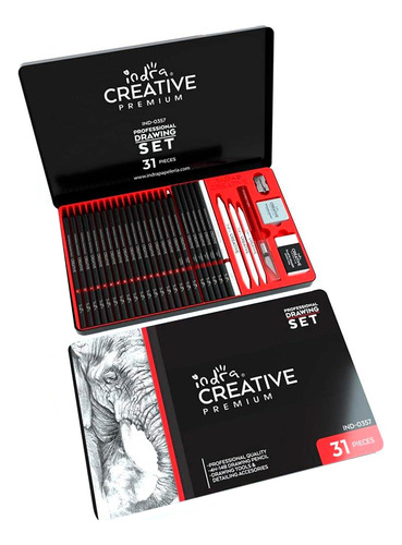 Set Dibujo Profesional Indra Lapices Grafito + Carbon 31 Pzs