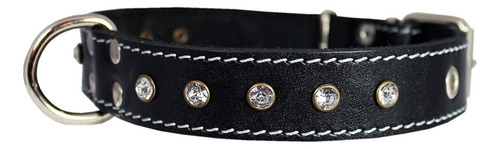 Genuine Piel Negro Rhinestone Perro Collar 1 X20 Fits 14 -1