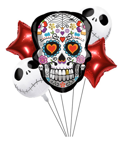 Kit Globos Catrina Jack Blanco Halloween Rojo