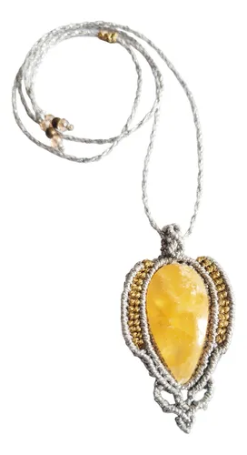 Collar Ónix Amarillo En Macramé. C/piedra Natural- 
