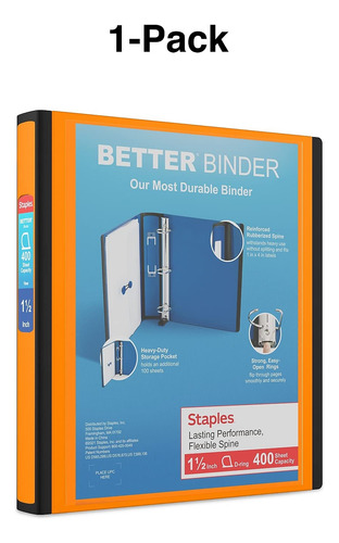 Binder Staples Better, 3 Anéis, 1,5 Polegadas, Laranja, Paco