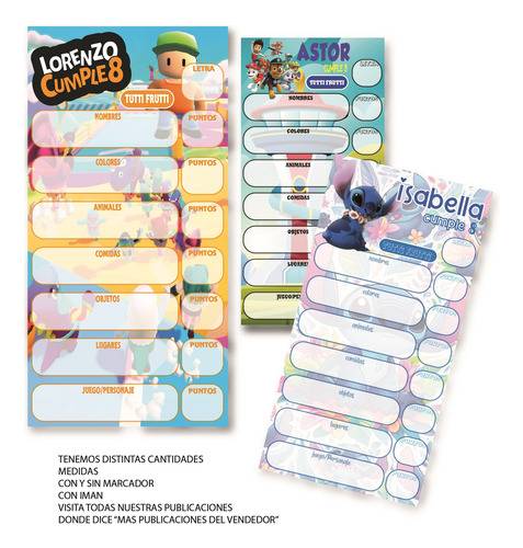 Souvenir 5 Juegos Borrables Personalizados 9x20 Cumpleaños