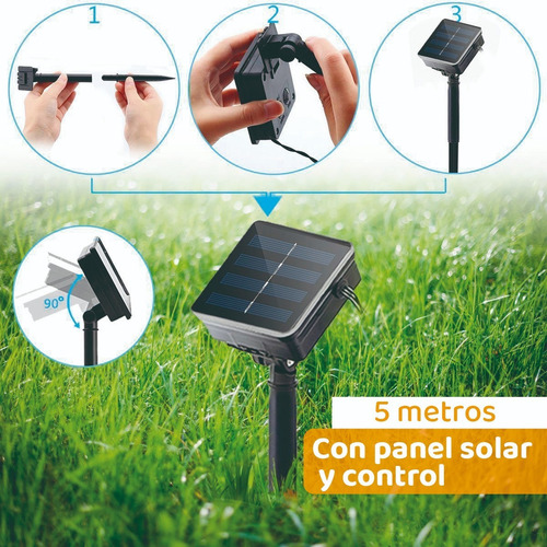 Imagen 5 de 9 de Luces Guirnalda Exterior 50 Luz Calida Con Panel Solar 5m