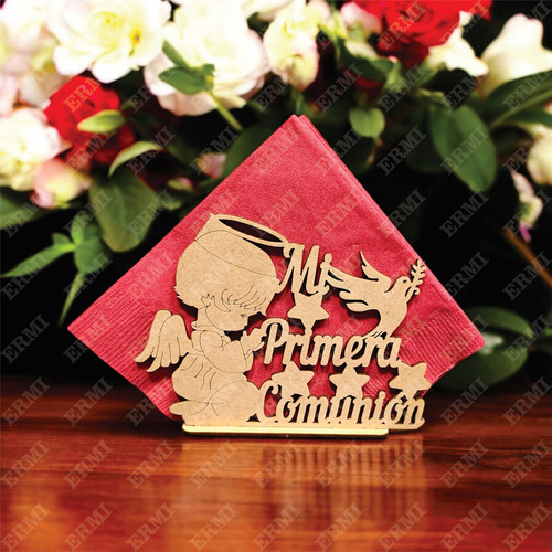 Servilletero Mi Primera Comunión Niño(a) Angel 15 Piezas Natural