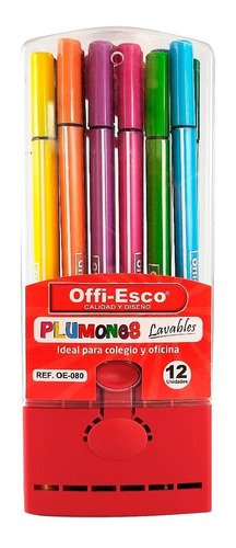 Estuche Plumones Lavables  X 12 Offi - Esco