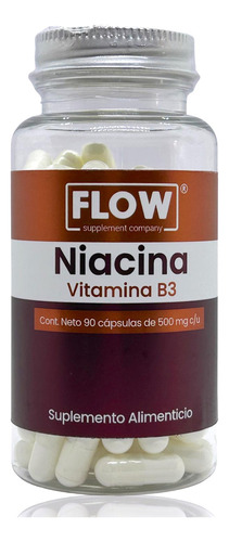 Niacina 90 Cápsulas De 500 Mg Flow Vitamina B3 Niacinamida