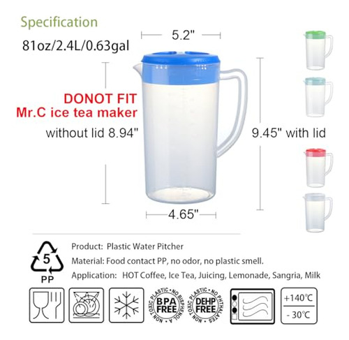Jarra De Plástico De 0.66 Galones / 2.5 Litros Con Tapa Bpa-