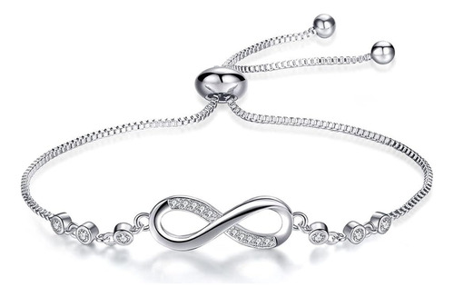 Pulsera Infinito Ajustable De Plata Ley S925 + Bolsa + Paño