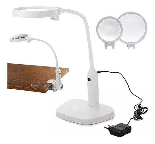 Luminária Lupa Óptica 2 Lentes 5x 6 Leds + Base Fixação